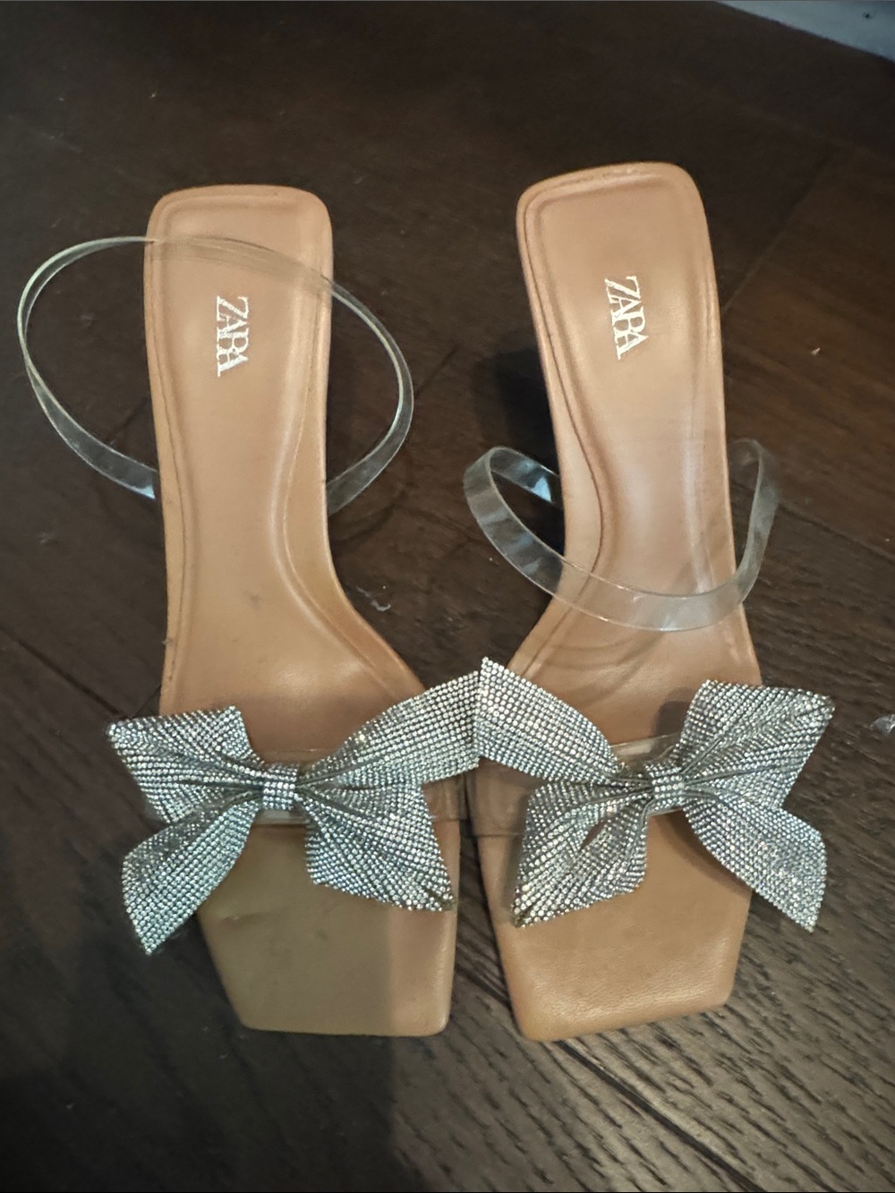 Zara Heeled Slides with Silver Bow Accents